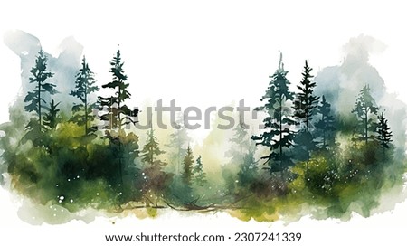 watercolor forest, trees, nature, sky Royalty-Free Stock Photo #2307241339