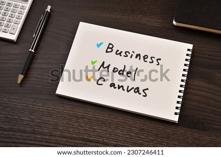 There is notebook with the word Business Model Canvas. It is as an eye-catching image.