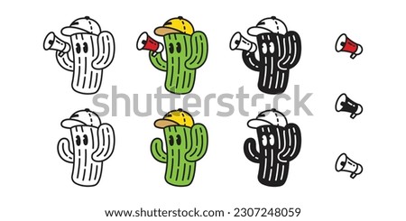 cactus vector icon Desert flower Megaphone cartoon character cap hat logo botanica plant garden symbol illustration doodle tattoo stamp clip art design