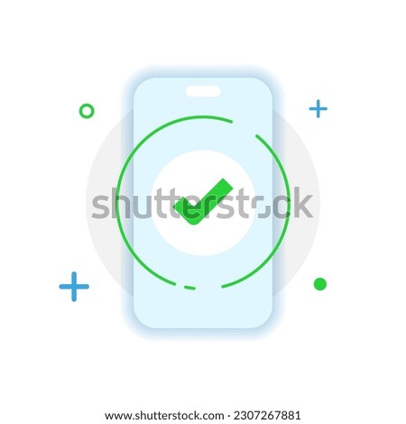 done, check mark on smartphone screen concept illustration flat design vector eps10. graphic element for landing page, icon, infographic, empty state app or web ui Royalty-Free Stock Photo #2307267881