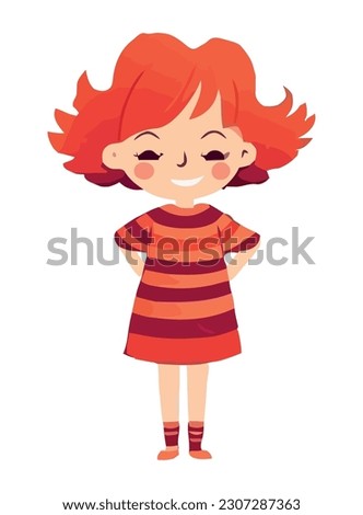 Cute cartoon girl in summer dress playing joyfully isolated