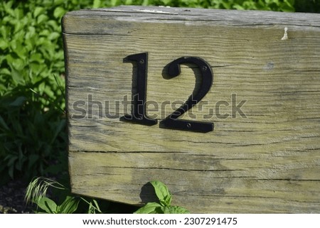 The Number Twelve on a Wooden Post in Nature