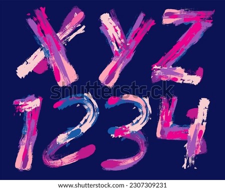 Colorful Handwriting Brush stroke font set - X,Y,Z,1,2,3,4 Royalty-Free Stock Photo #2307309231