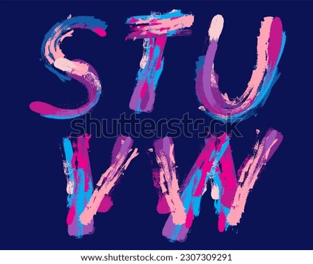 Colorful Handwriting Brush stroke font set - S,T,U,V,W Royalty-Free Stock Photo #2307309291