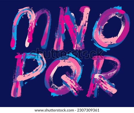 Colorful Handwriting Brush stroke font set - M,N,O,P,Q,R Royalty-Free Stock Photo #2307309361