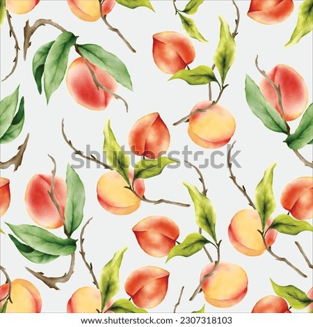 beautiful floral seamless pattern with hand drawn peaches watercolor
