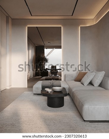 3d illustration of high-end, luxury and stylish apartment interior architecture, May 2023.