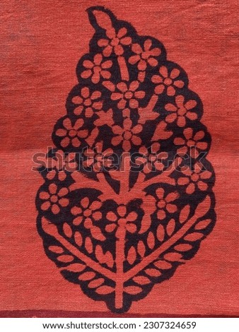 Black and orange floral mughal motif in block print 