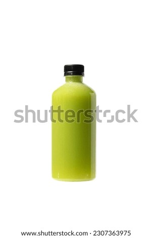 green colour organic cold pressed juice in bottle on white background Royalty-Free Stock Photo #2307363975