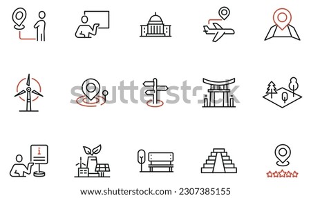 Vector Set of Linear Icons Related to Tourist Route, Cultural Heritage and Excursion. Mono Line Pictograms and Infographics Design Elements  Royalty-Free Stock Photo #2307385155