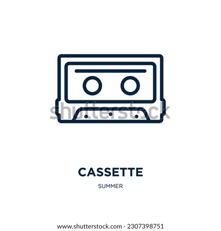 cassette icon from summer collection. Thin linear cassette, music, microphone outline icon isolated on white background. Line vector cassette sign, symbol for web and mobile