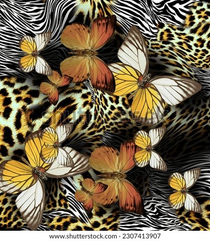 Butterfly on snake skin background for print
