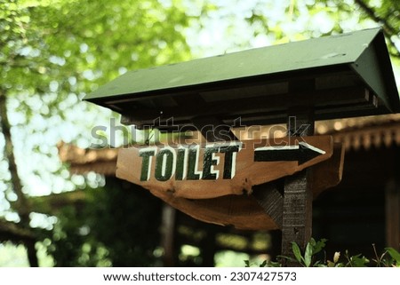 aesthetic wooden toilet sign in restaurant with blurry background, selective focus