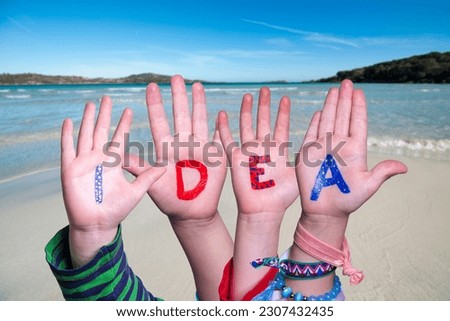 Children Hands Building Word Idea, Ocean And Sea