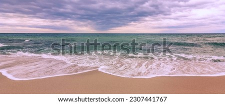 Beautiful pastel panoramic view of the sea. Wave pattern Royalty-Free Stock Photo #2307441767