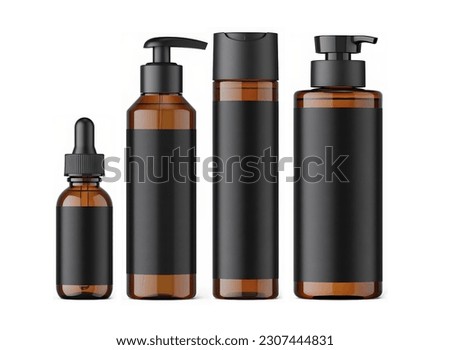 Brown cosmetic bottle with black stamp isolated on white background Royalty-Free Stock Photo #2307444831