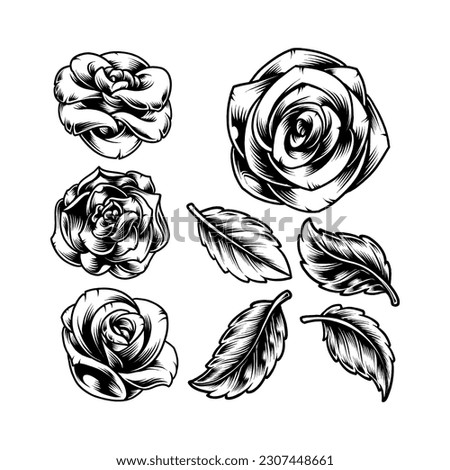 ROSE FLOWER WITH LINEART BLACK AND WHITE