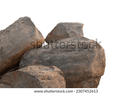 Cliff stone located part of the mountain rock isolated on white background.	
