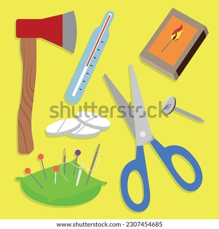Set of tools for cutting wood. Vector illustration in flat style.