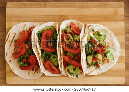 tacos with fresh vegetables, top view