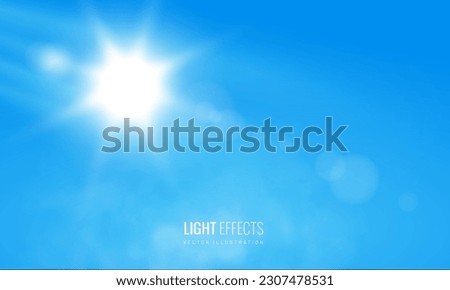 Sky and sun background for design. Template for releases of summer products. Vector illustration of a realistic clear sky with clouds Royalty-Free Stock Photo #2307478531