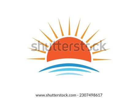 Minimalist Vector Sun and Wave illustration logo on white background