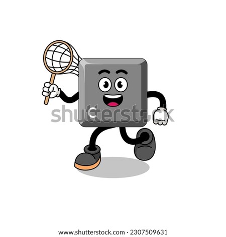 Cartoon of keyboard C key catching a butterfly , character design