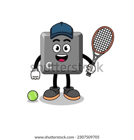 keyboard C key illustration as a tennis player , character design