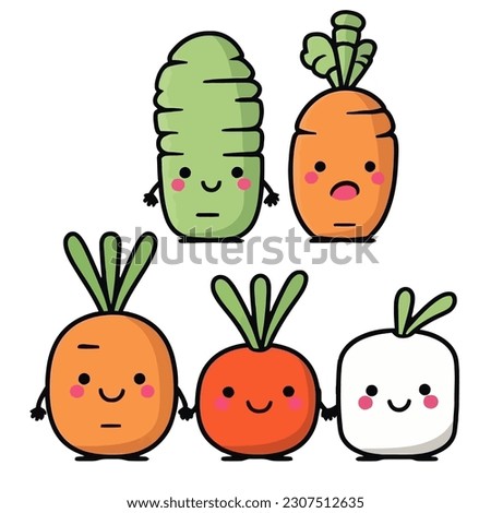 Set of Cute Vegetable Character, Flat Design