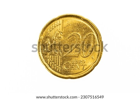 Currency of Europe, Euro Coin from Belgium. Close Up, Isolated on White Studio Background