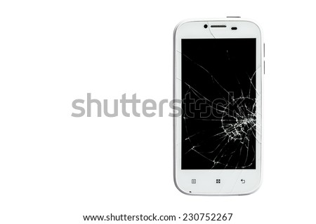 Broken smart phone isolated on white background with clipping path