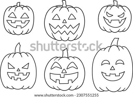 Halloween pumpkin set, vector line art illustration