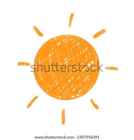 Doodle sun drawing isolated on white background, child style. Design element. Royalty-Free Stock Photo #2307556391