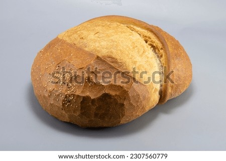 freshly baked bread isolated on gray background
