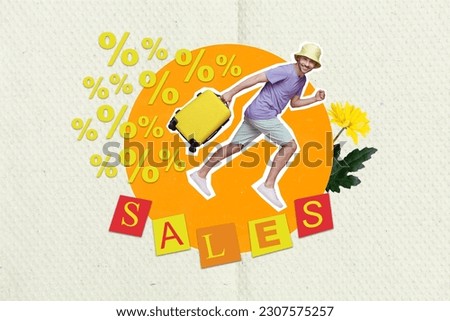Photo artwork graphics collage painting of cool funny guy running buying new trip tickets isolated drawing background