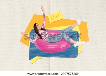 Photo collage artwork picture of carefree lady swimming floating sea water isolated creative background