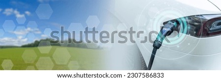 Electric car charge banner background. Electric automobile technology concept background. 