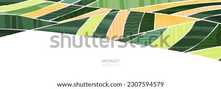 Rice field collage pattern or abstract agriculture vector background with texture. Stripe japan farmland, green ecology design. Rural farm, Thailand countryside, agro illustration. Eco vineyard banner Royalty-Free Stock Photo #2307594579