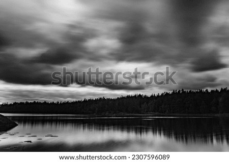 Long exposure black and white photo of lake Fjättern in Nynäshamn, Sweden.