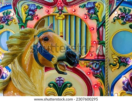Colorful Carousel horse head on Merry go round