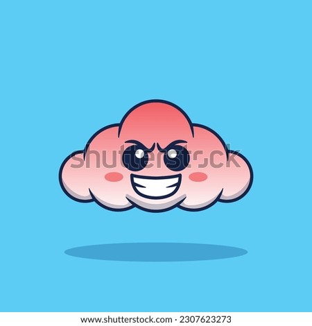 Vector cartoon illustration of cute angry white cloud