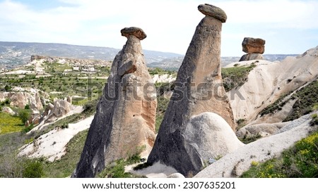 
Turkiye,Goreme, positioned between the rock formations called fairy chimneys, between valleys and rock churches. Declared a UNESCO World Heritage Site