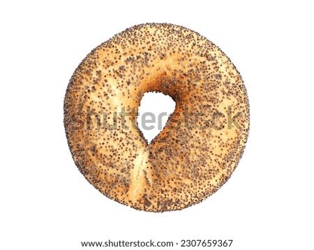 Bagel with poppy seeds. Wheat and rye roll in the shape of a ring, with sprinkles of poppy seeds.