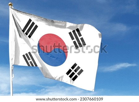 South Korea flag in the cloudy sky. waving in the sky