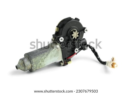 Used Motor and Gear of Electric Window of The Car isolated on white background with clipping paths