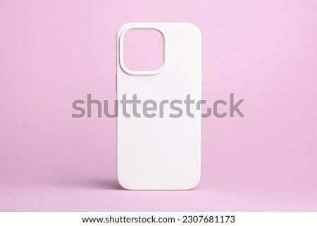 white phone case for iPhone 14 pro max, phone cover mock up isolated on pink background
