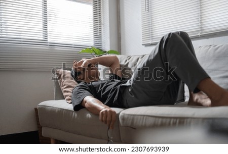 Mental health problem, Sad asian Male anxiety depressed lonely in his home.
 Royalty-Free Stock Photo #2307693939