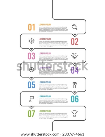 Vertical infographic timeline 7 steps to success. Milestone, Roadmap, Timeline. Vector illustration. Royalty-Free Stock Photo #2307694661