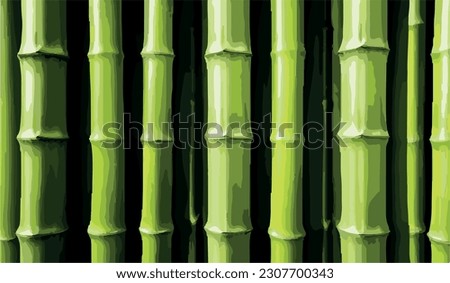 Green bamboo texture. Oriental grass fence horizontal seamless pattern, vector bamboos wood wall background, forest tree jungle tropical repeating wallpaper