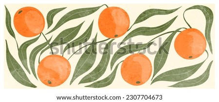 Art background with citrus, orange or grapefruit fruits in orange color in a watercolor style. Botanical banner for decor, print, textile, wallpaper, interior design. Royalty-Free Stock Photo #2307704673